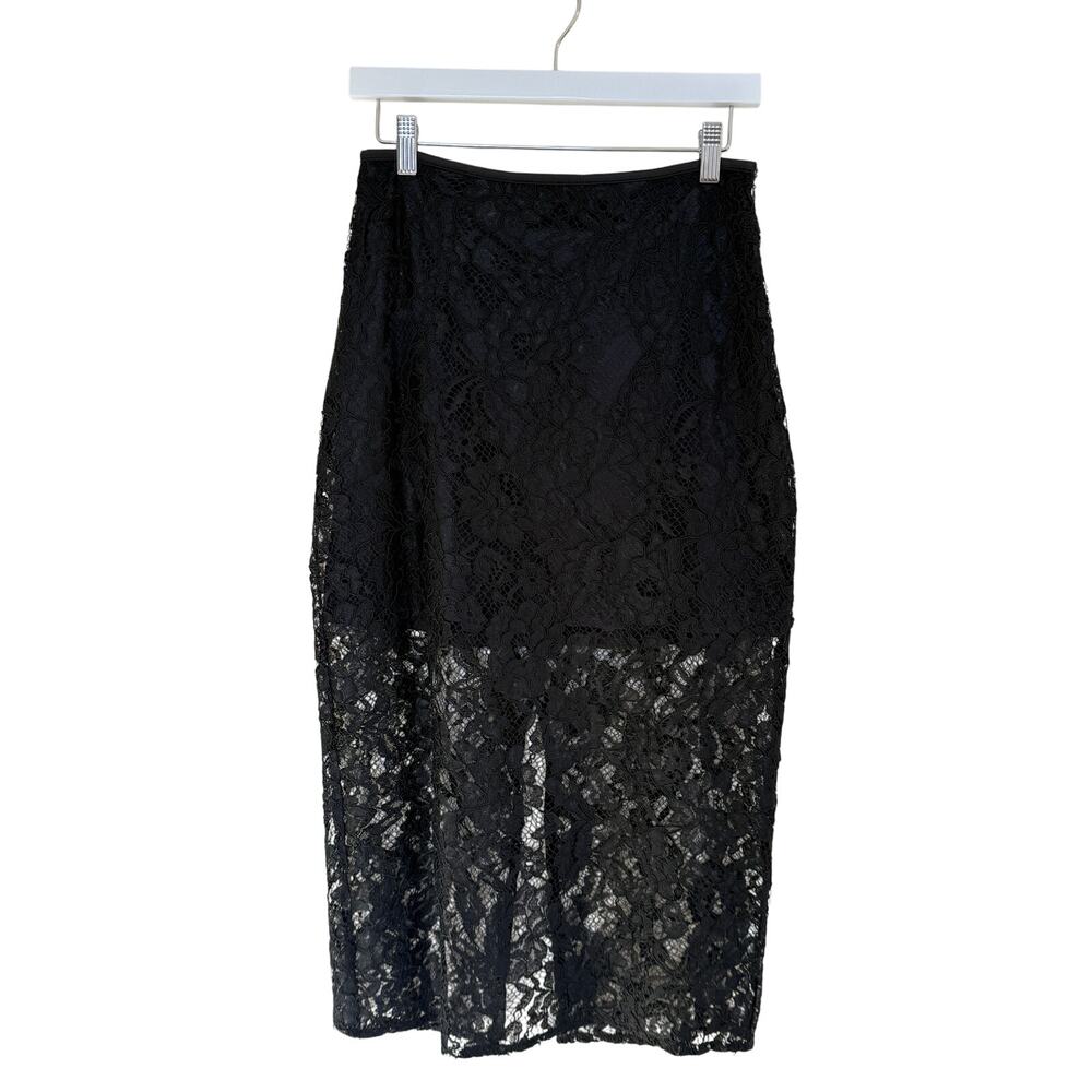 Jason Wu Black Lace Midi Pencil Skirt Size 2 Sheer Lace Hem Elegant Evening